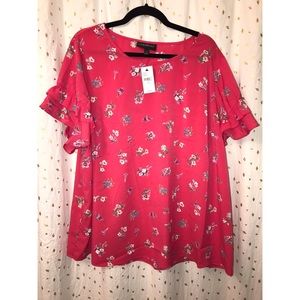 LANE BRYANT Floral Ruffle Sleeve Blouse - Size 24